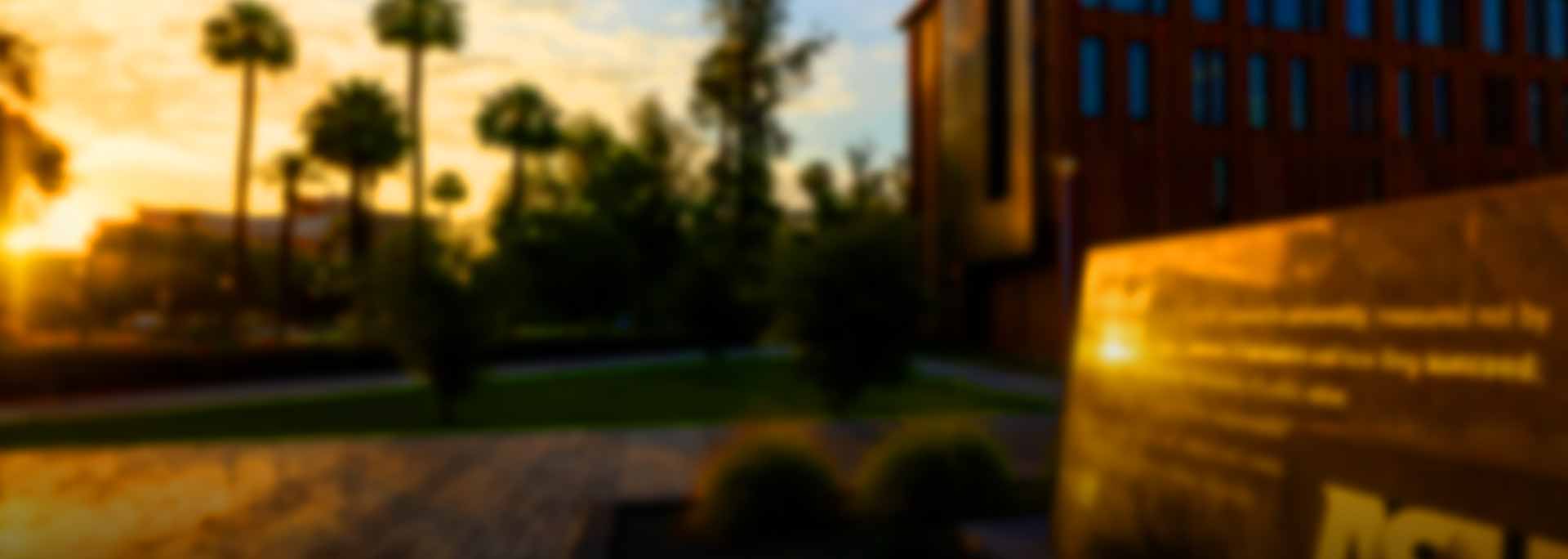 The ASU Charter monument amid the setting sun